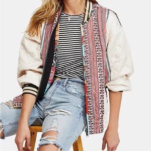 Free People Pandora Mixed Print Bomber Jacket
